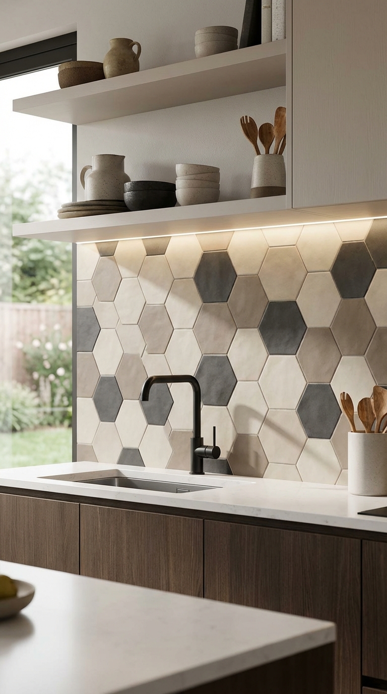 Neutral Hexagon Tiles For Subtle Contemporary Style