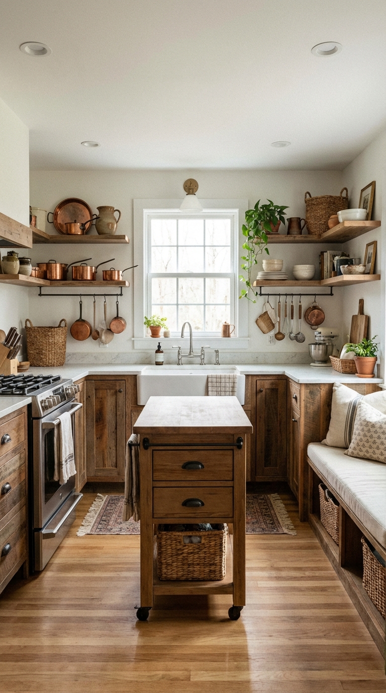 Balanced Layout With Open Shelves And Copper Details