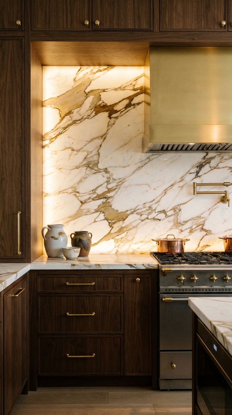 Luxurious Marble Slab Backsplash For High-End Look