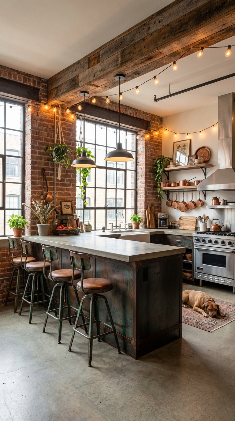 Rustic Industrial Kitchen with Natural Light
