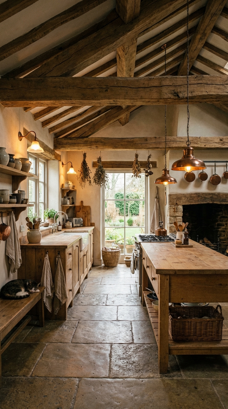 Exposed Beams And Stone Flooring Warmth