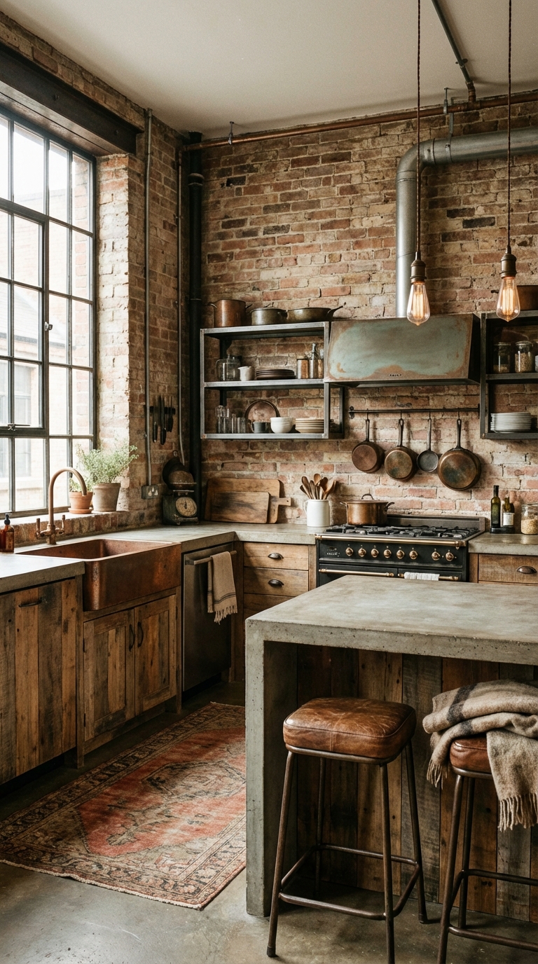 Classic Brick and Concrete Industrial Kitchen