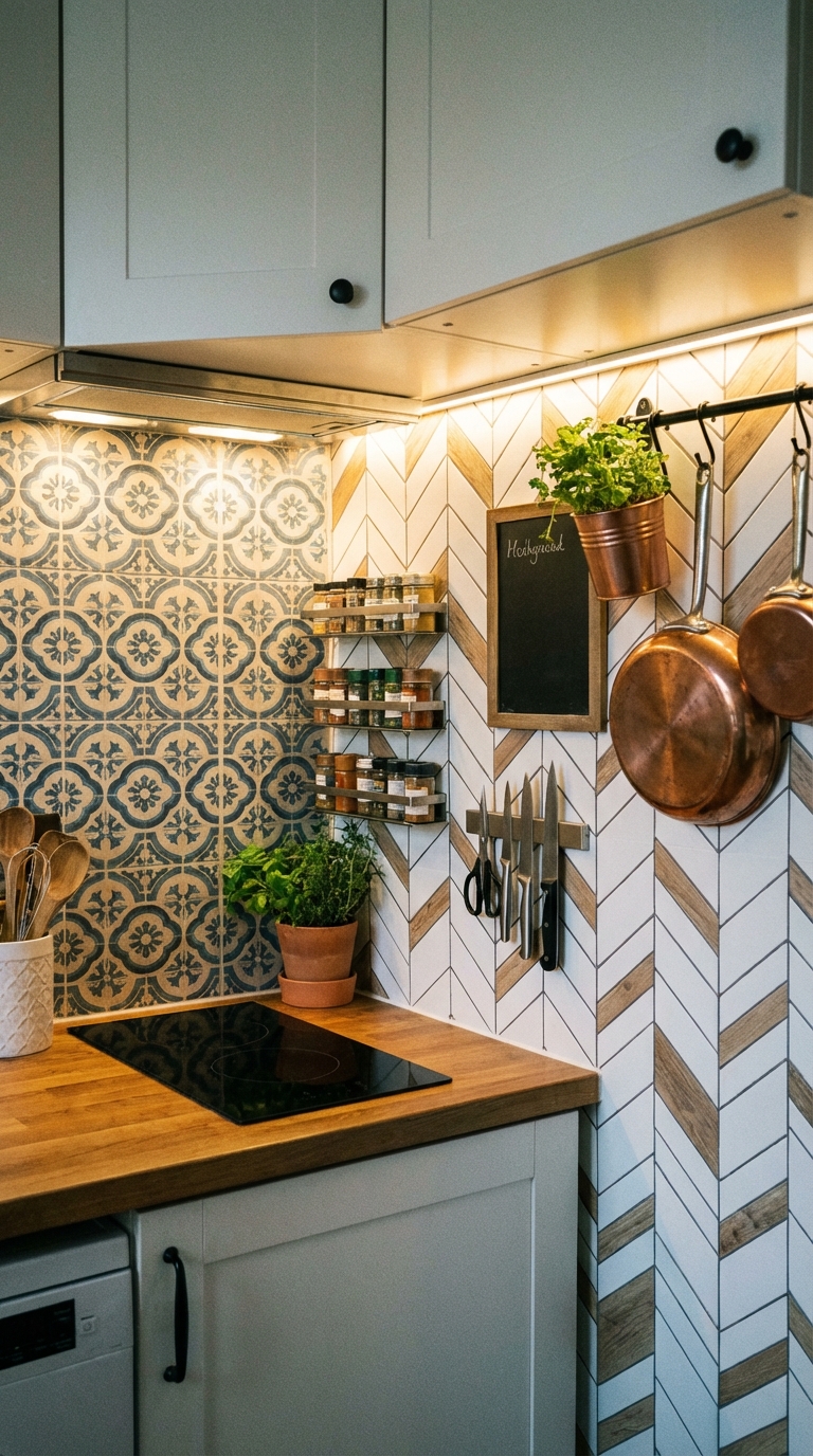 Patterned Tile And Herringbone Mix For Visual Interest