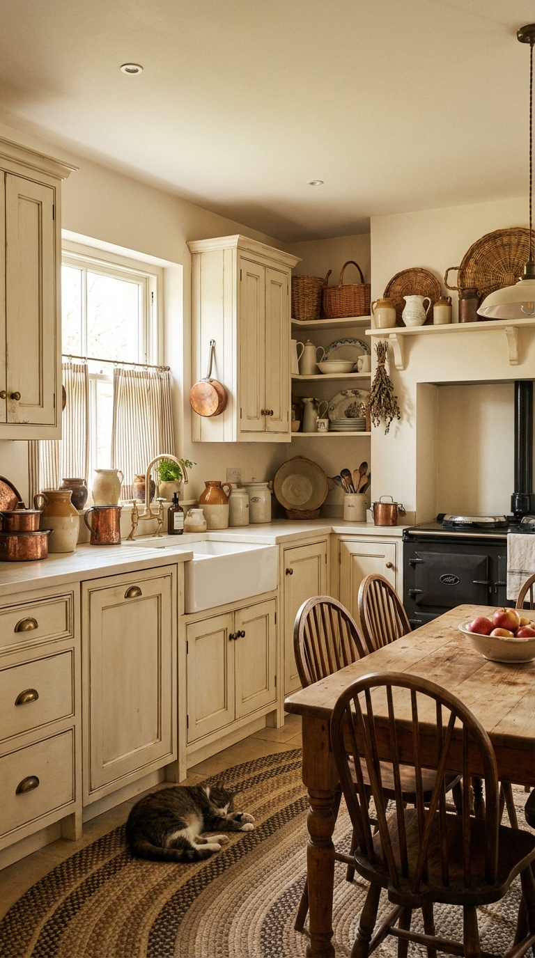 Soft Neutral Cabinetry With Warm Rustic Accents