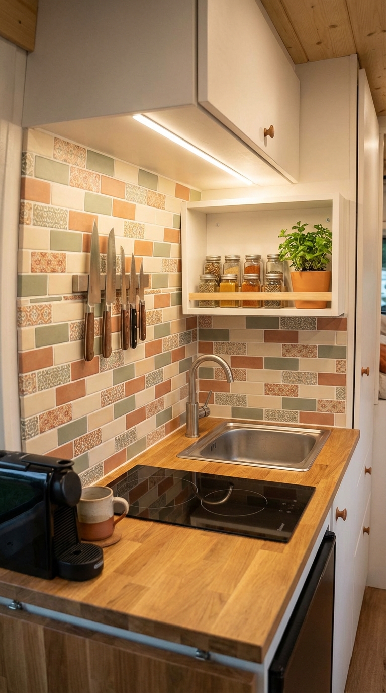 Soft Multicolor Subway Tiles For Compact Kitchens