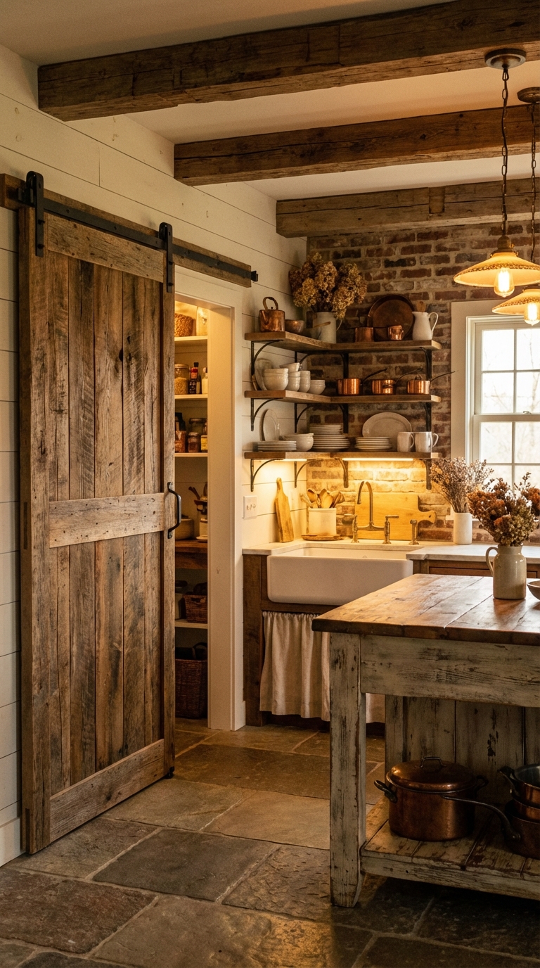 Sliding Barn Door With Textured Brick Backdrop