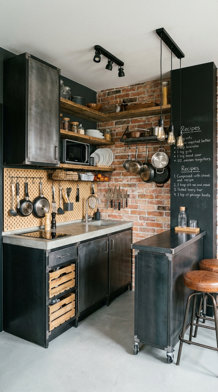 Urban Industrial Kitchen with Pegboard Wall