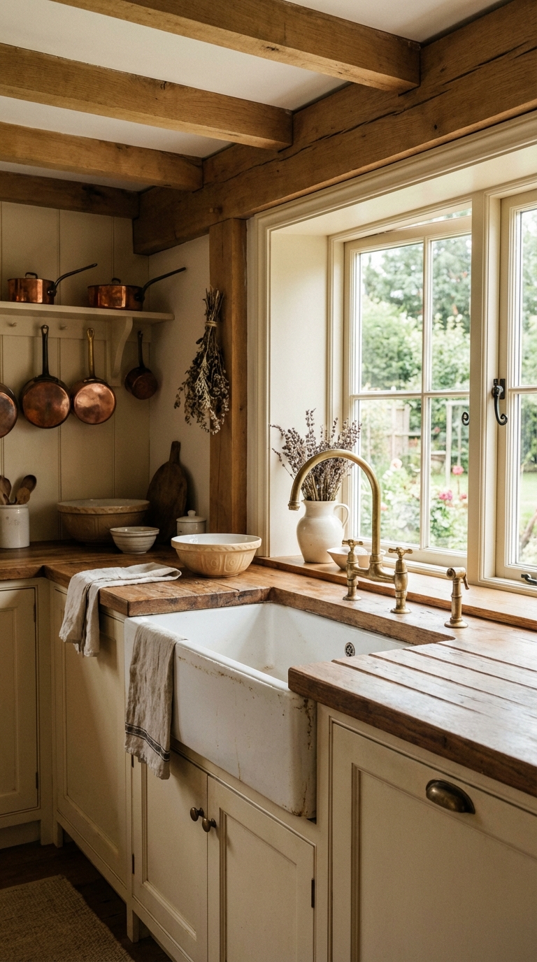 Farmhouse Sink With Vintage Brass Fixtures
