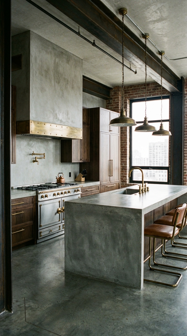 Refined Industrial Kitchen with Brass Details