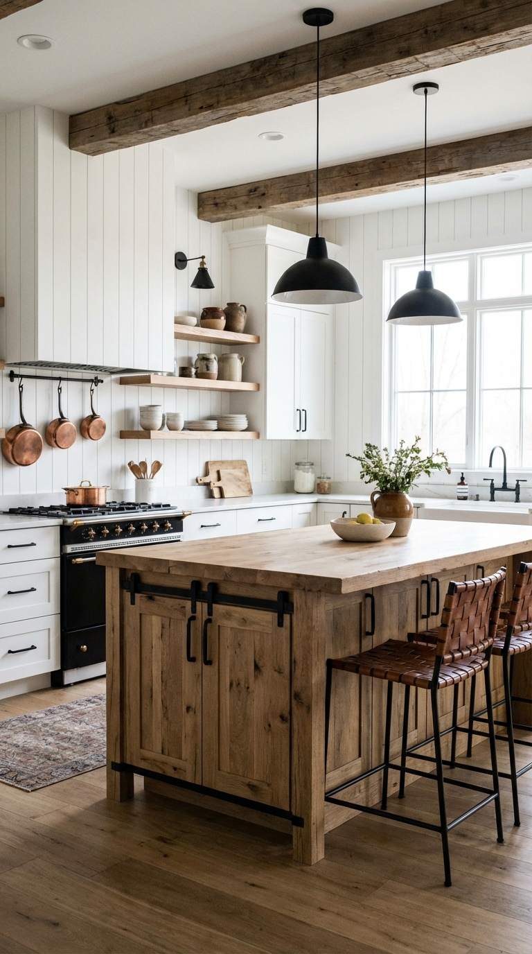 Modern Farmhouse Island With Rustic Wood Base