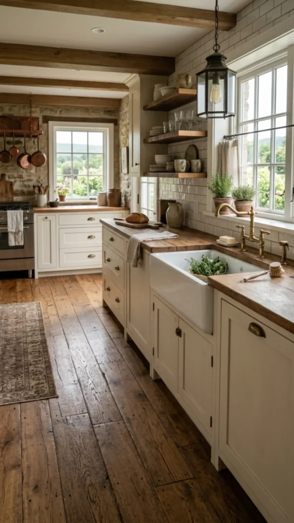 Rustic Country Kitchen With Rich Wood Floors