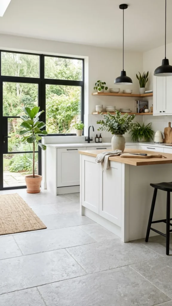 Bright White Kitchen With Black-Framed Windows