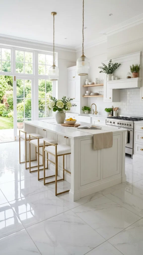 Elegant White Marble Floors With Gold Accents