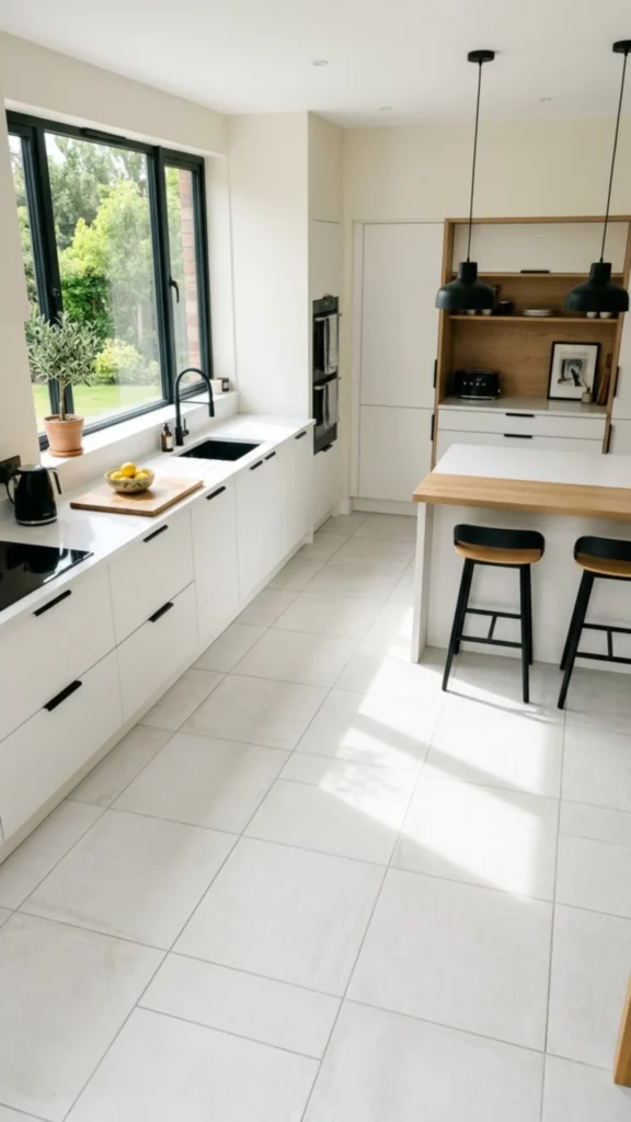 Modern White Kitchen With Black Fixtures