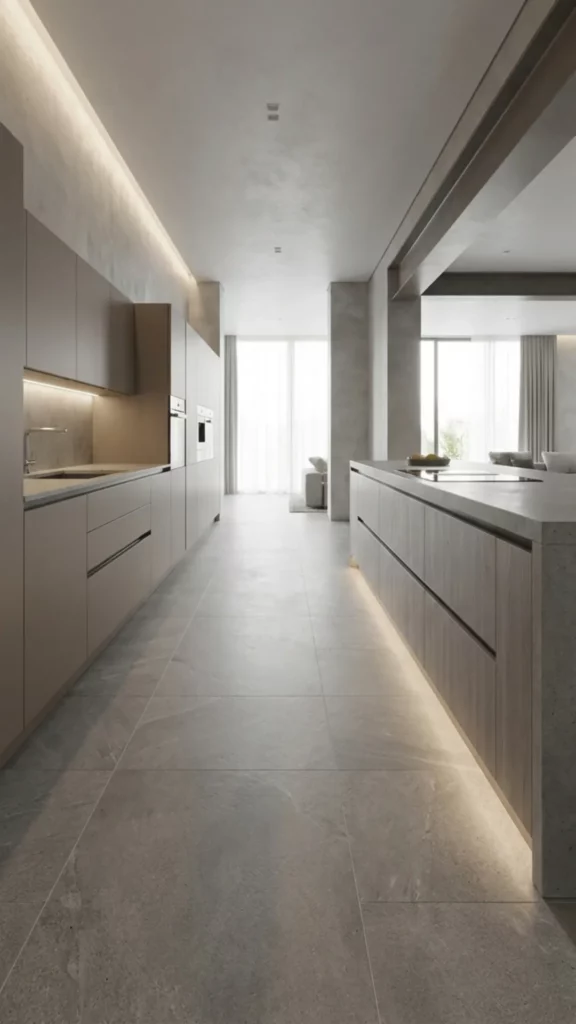 Grey Tile Kitchen Floor in Large Format Stone Look