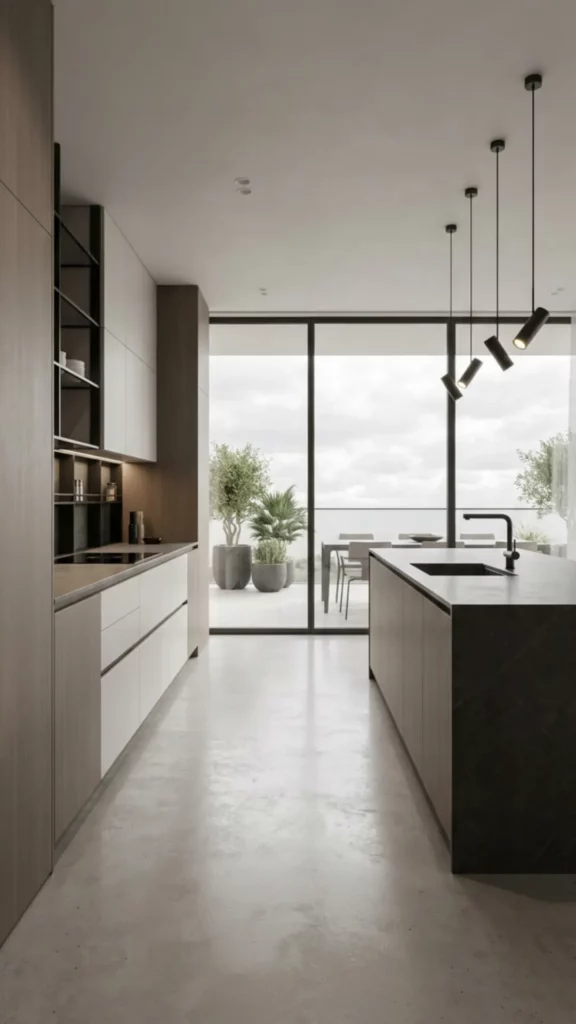 Polished Concrete Kitchen Floor with Modern Edge