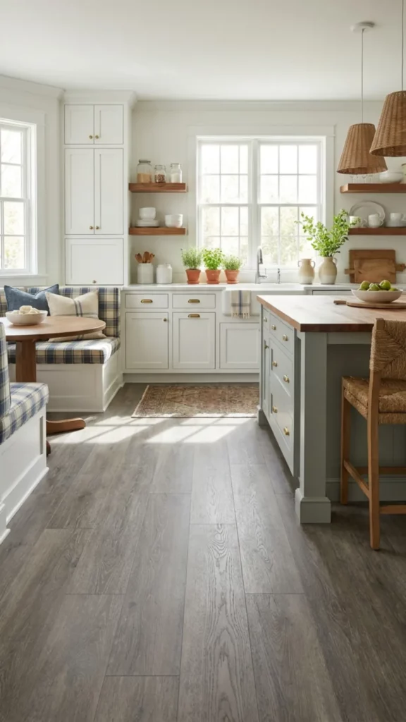 Grey Vinyl Flooring Kitchen with Family-Friendly Style