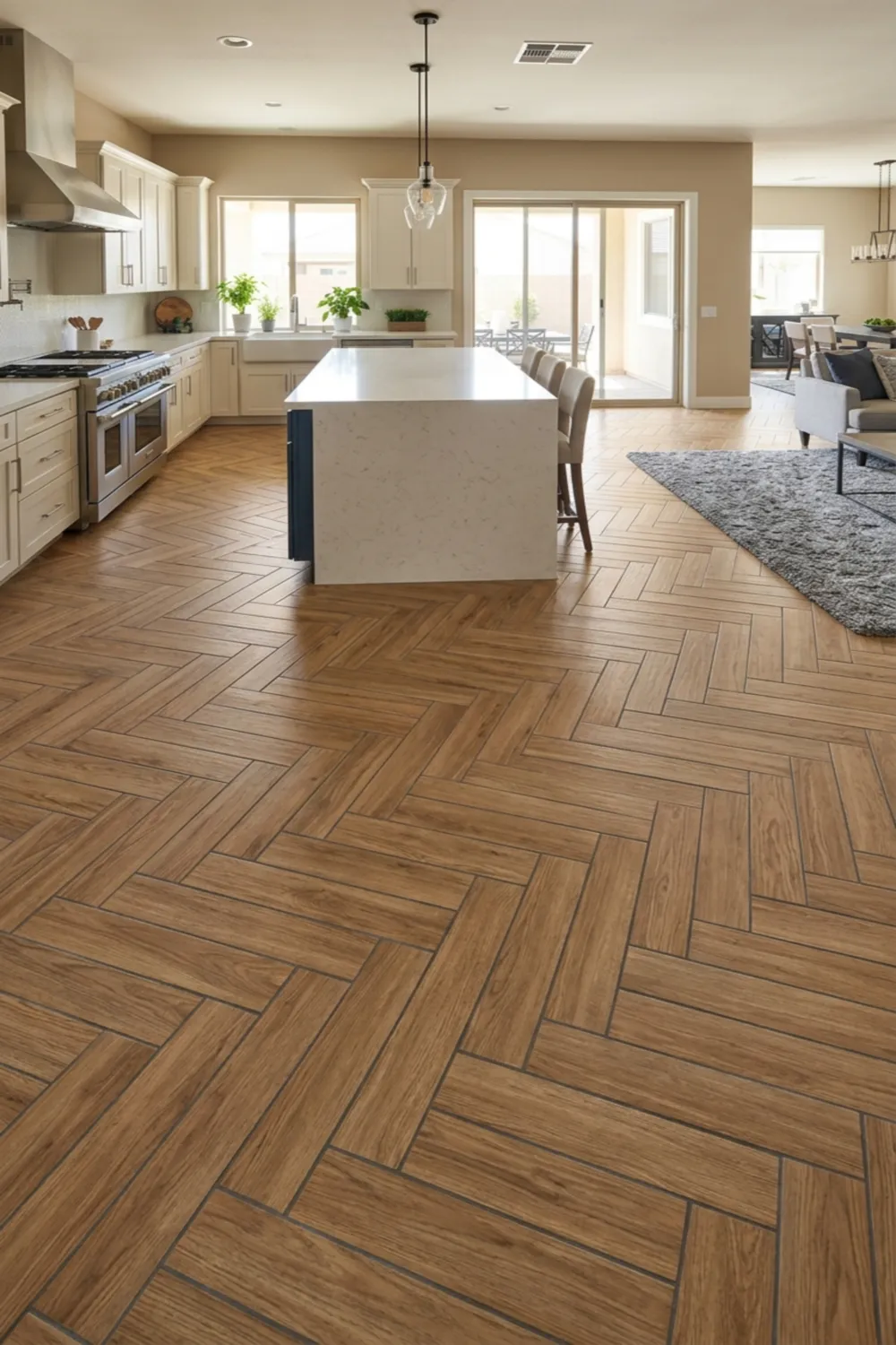 Herringbone Wood-Look Tile Kitchen Floors