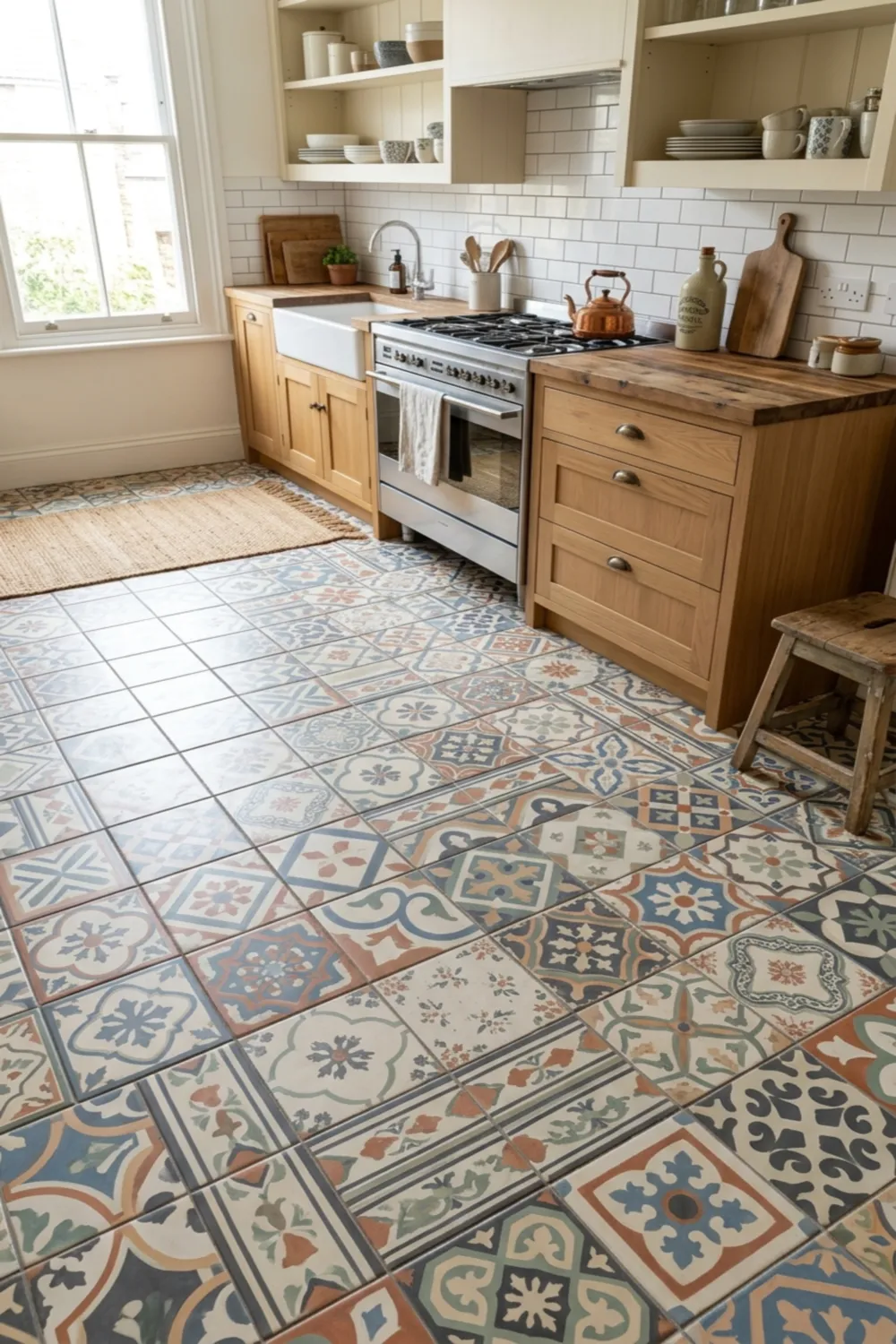 Gray Kitchen Floor Tiles with Subtle Texture