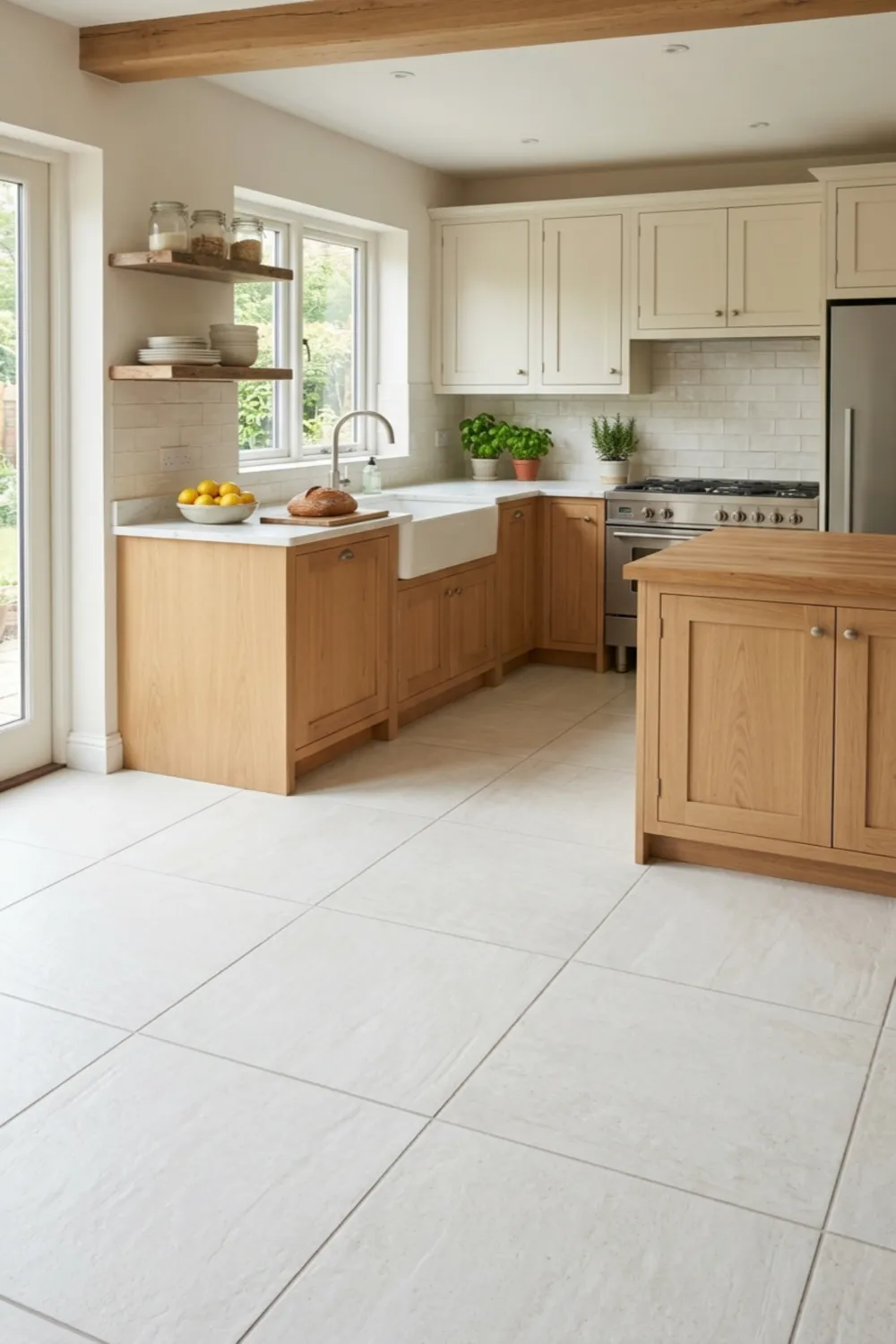 Cream and Beige Kitchen Floor Tiles
