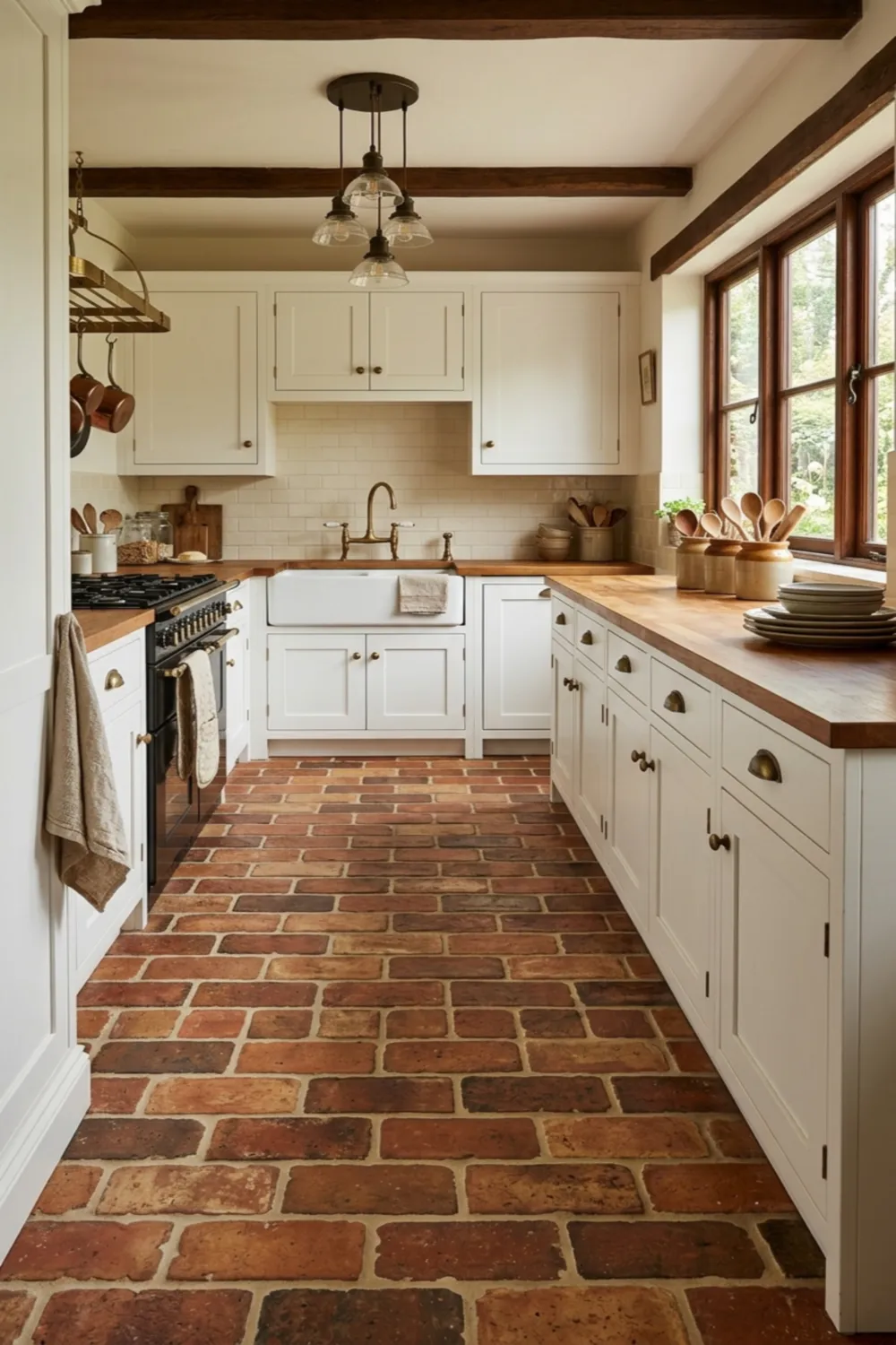 Mediterranean Kitchen Tile Floors with Earthy Tones