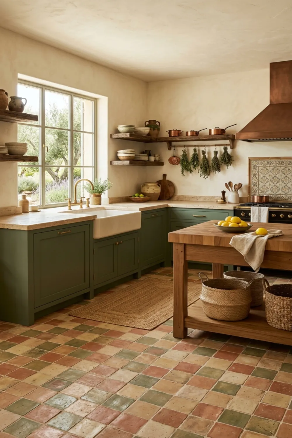 Brick-Look Kitchen Floor Tiles for Vintage Charm