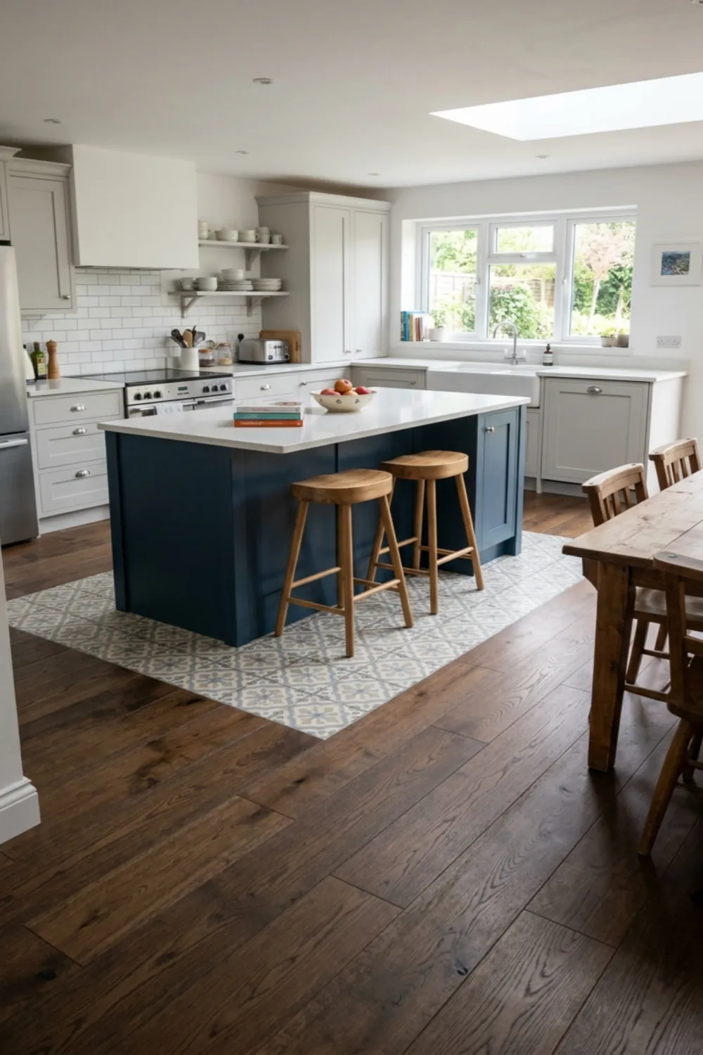 Mixed Material Kitchen Floors with Tile Accents
