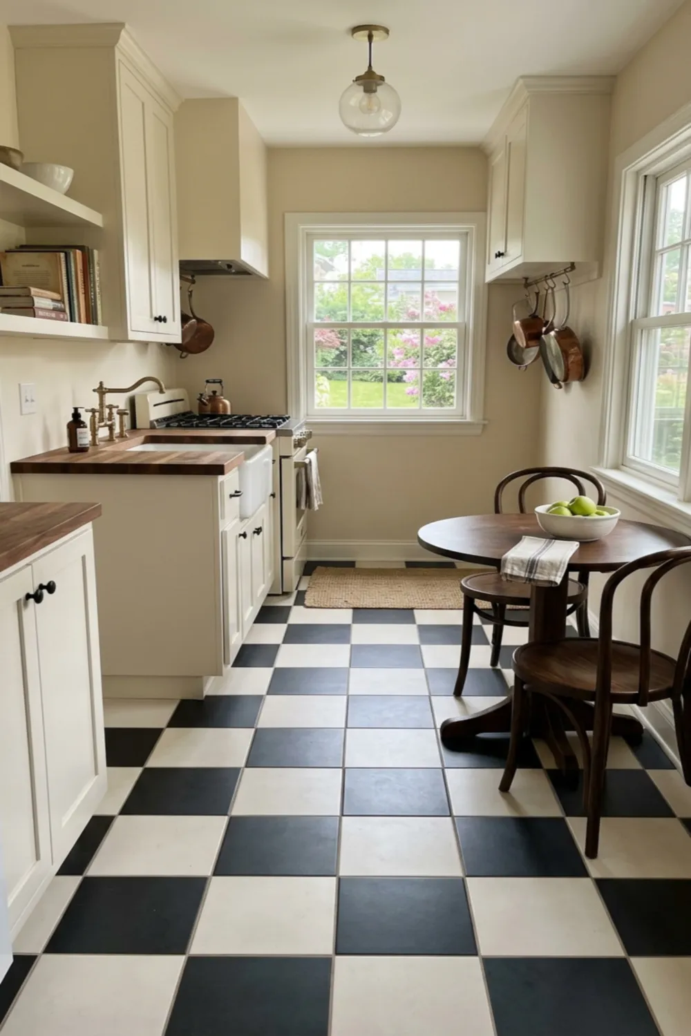 Black and White Checkered Kitchen Floor Tiles