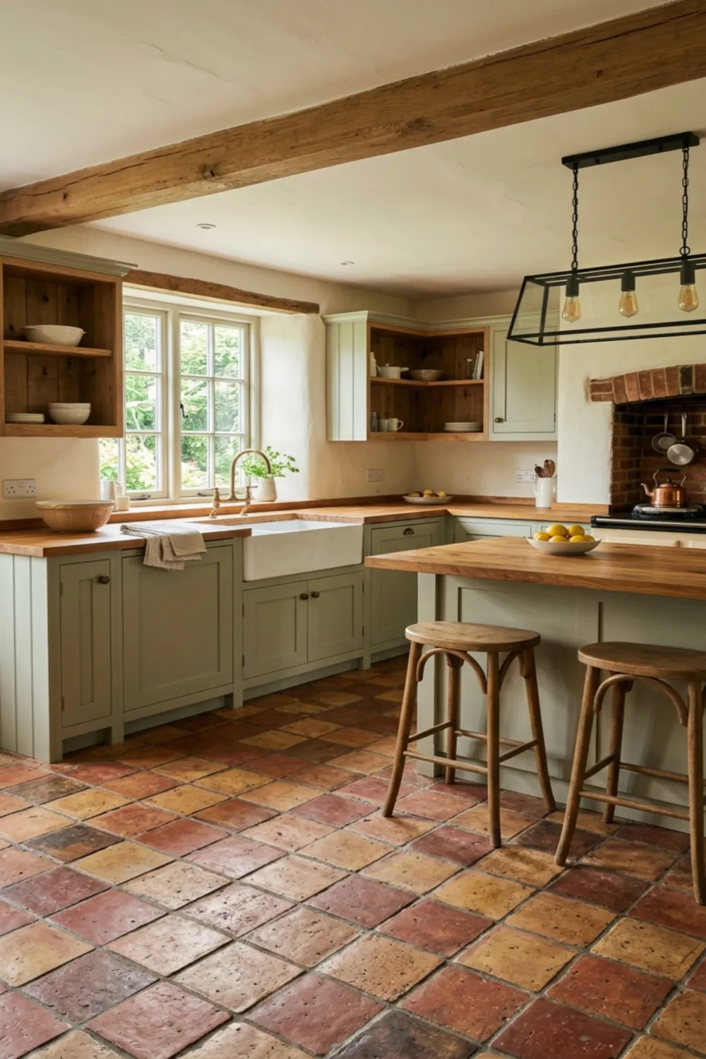 Farmhouse Kitchen Floor Tiles with Rustic Texture