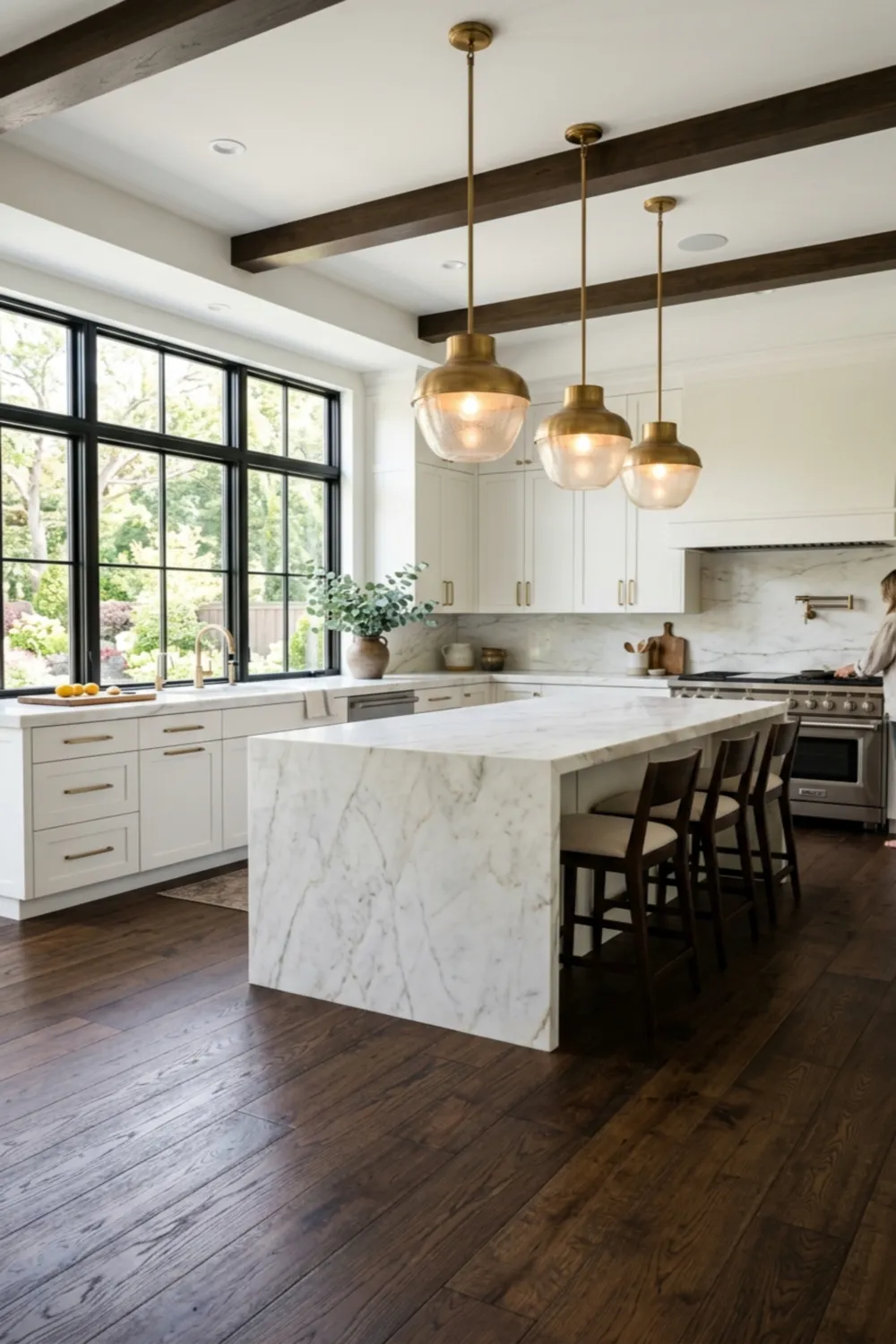 White Cabinets with Dark Wood Floors Contrast