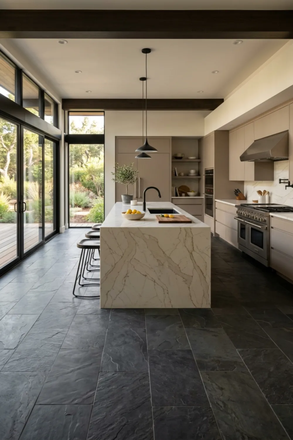 Dark Slate Flooring in a Contemporary Kitchen