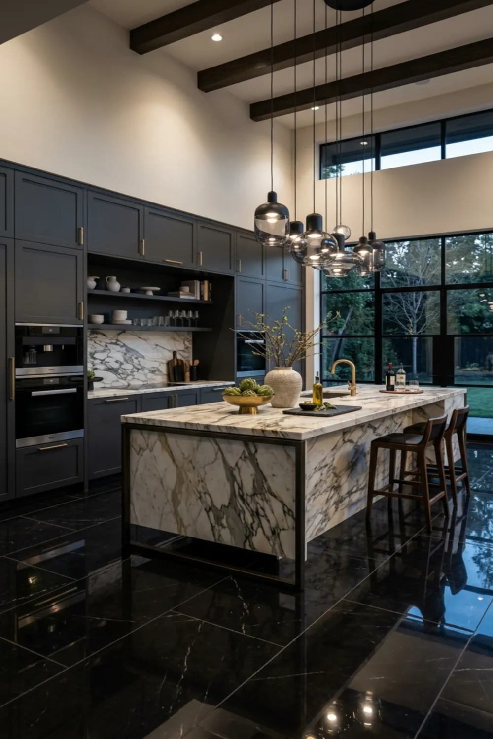 Black Floor Tiles with High-End Designer Kitchen Styling