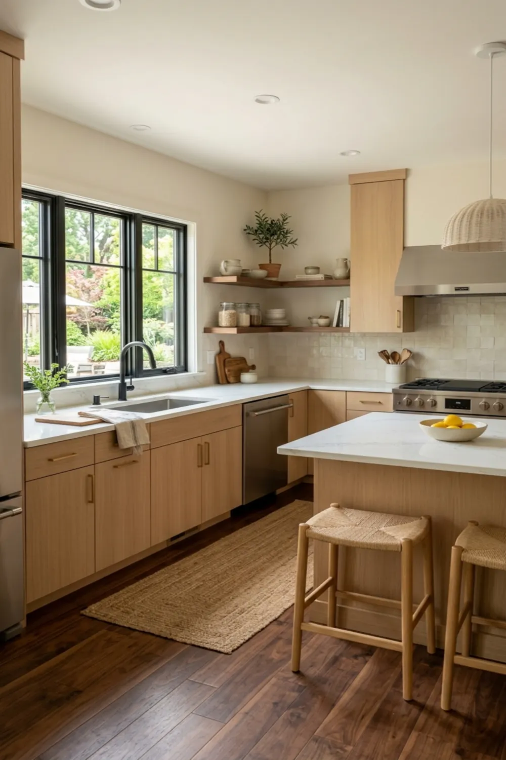 Light Wood Cabinets with Dark Flooring Balance