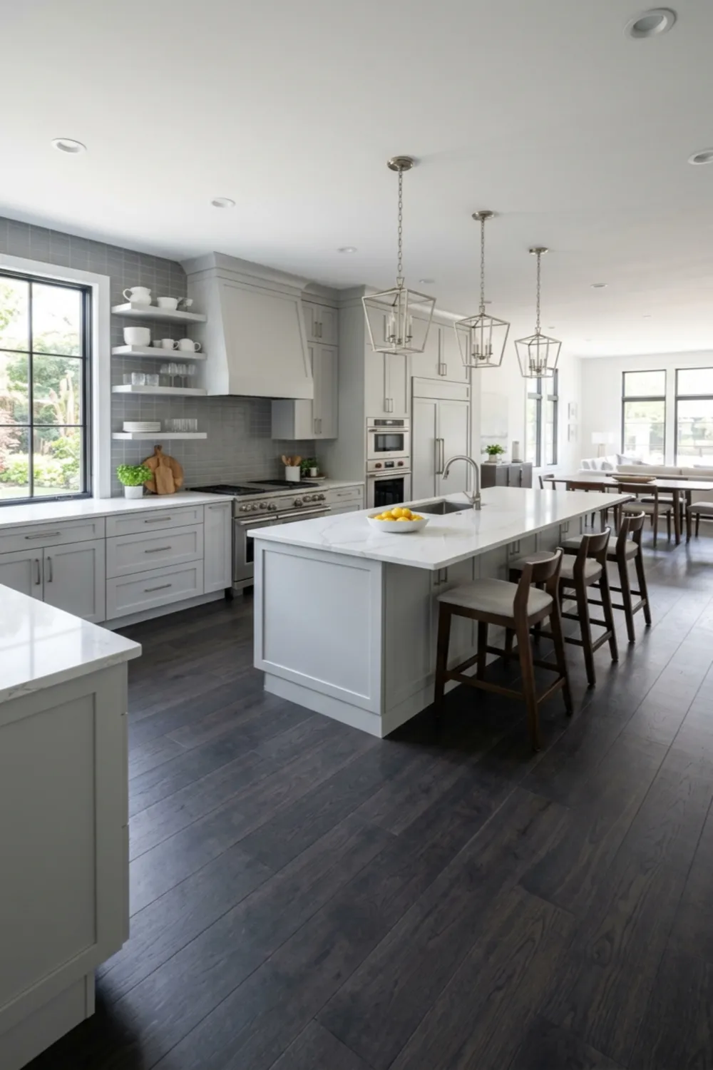 Dark Kitchen Floors with Light Gray Cabinets