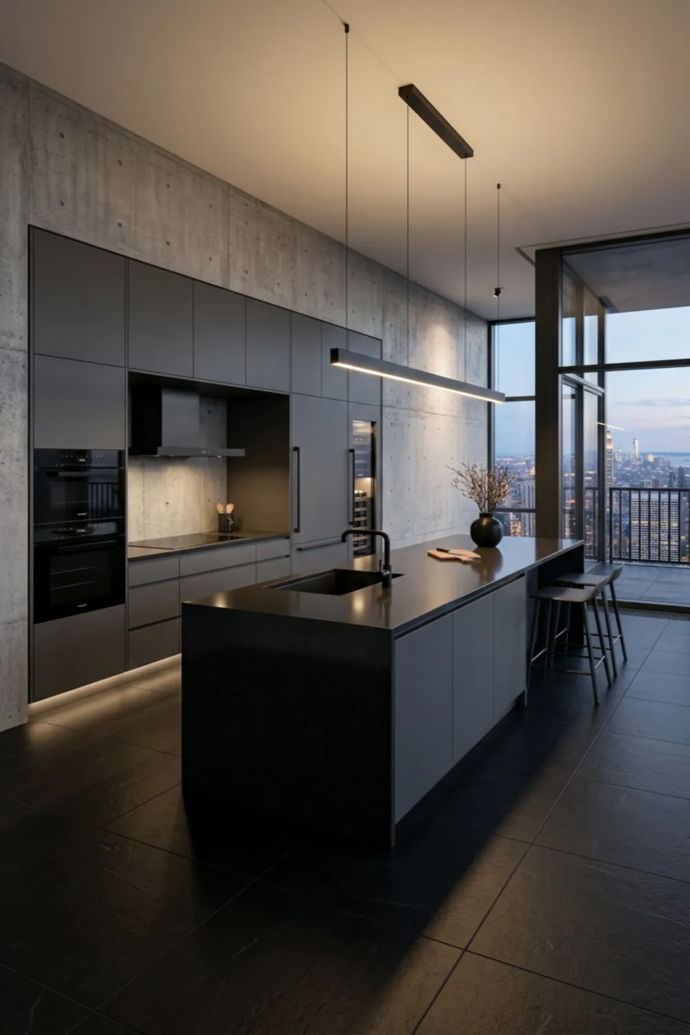 Black Tile Kitchen Floor with Sleek Modern Design