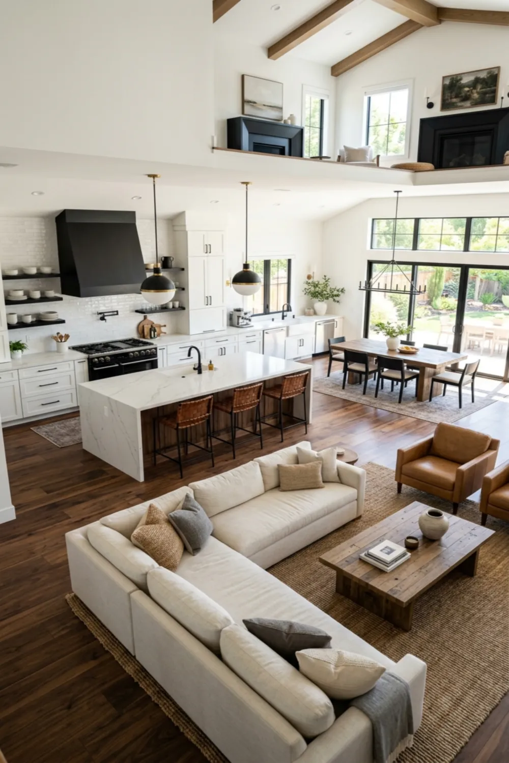Dark Wood Floors in Open Concept Kitchen Layout