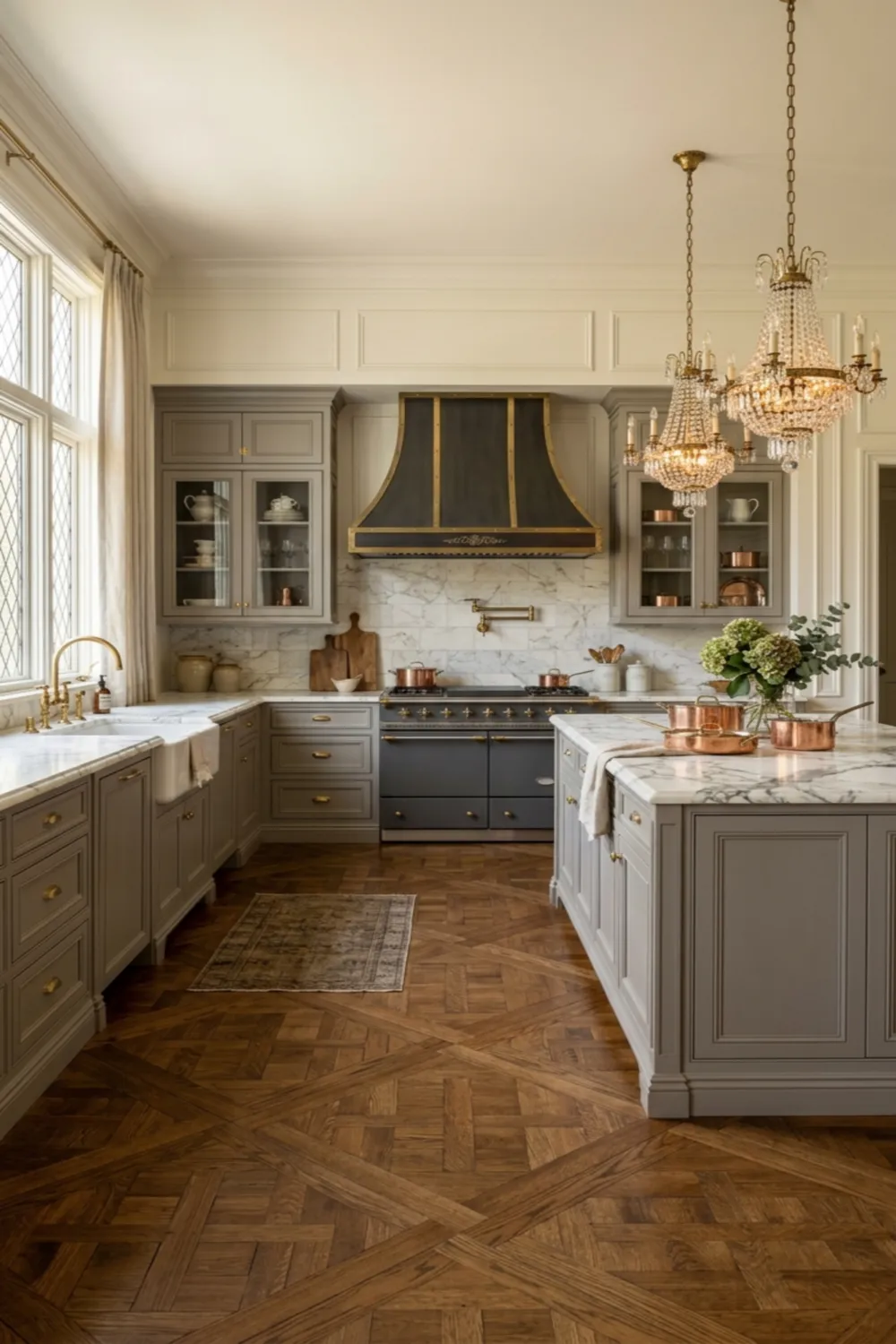 Parquet Wood Floor Kitchen with Vintage Luxury Style