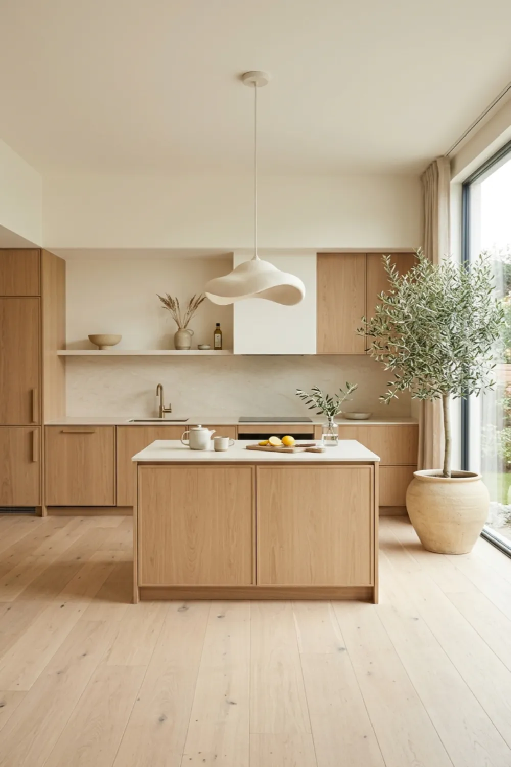 Blonde Wood Floor Kitchen with Minimalist Styling