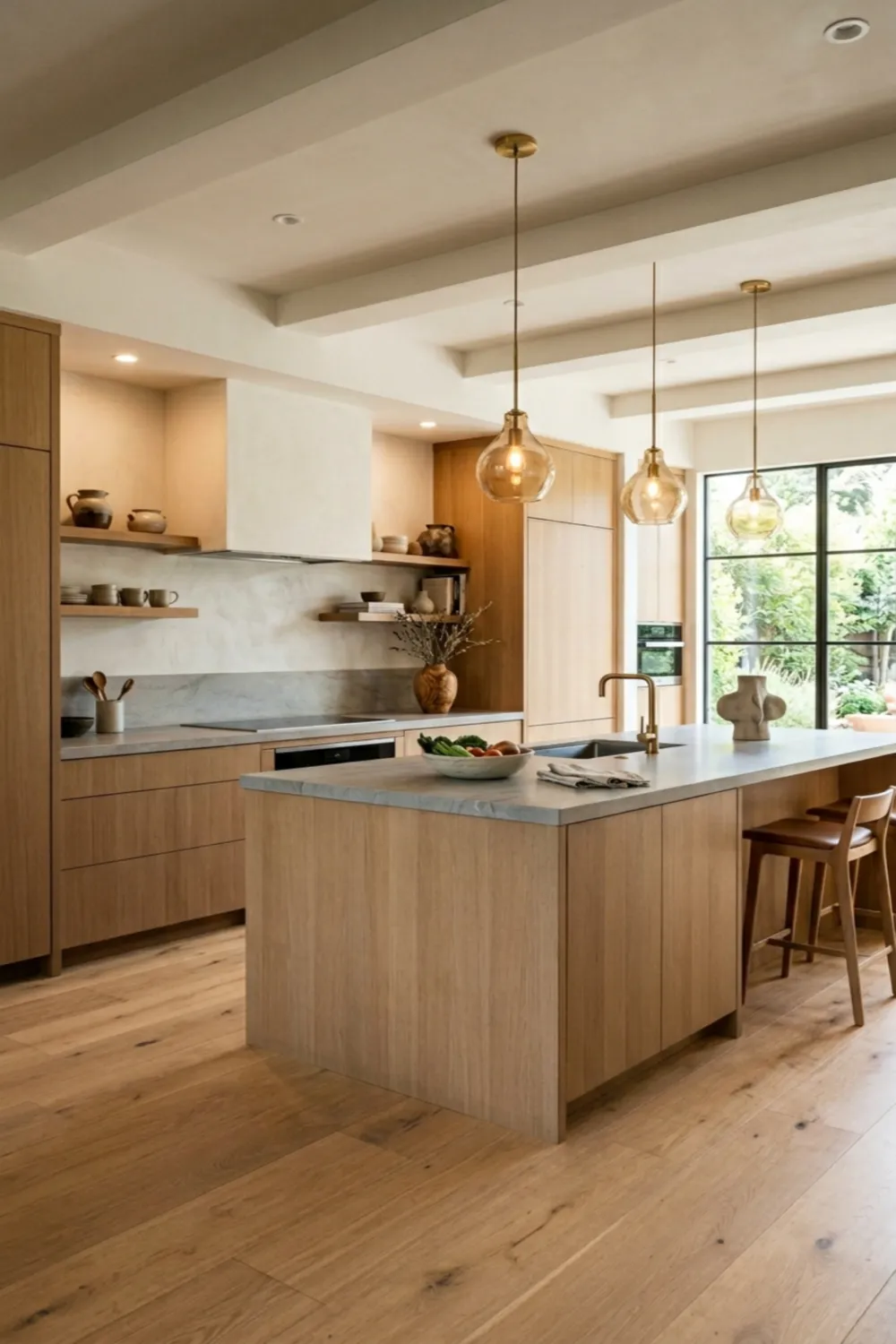 Wood Floors with Natural Wood Cabinets