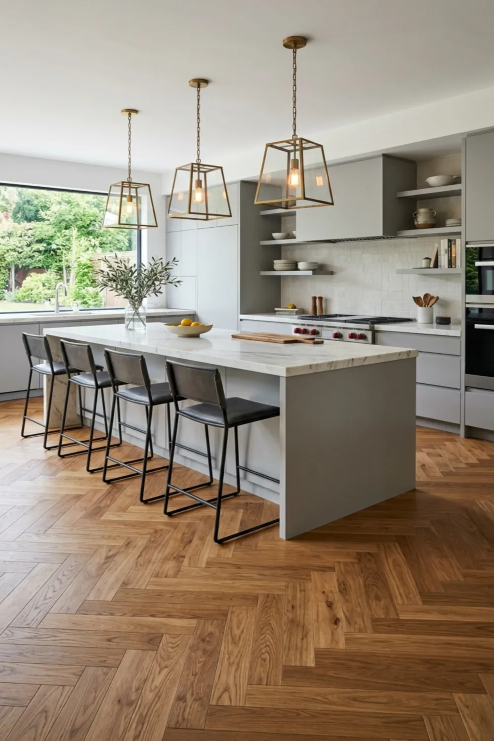 Herringbone Wood Floor Kitchen Statement Design